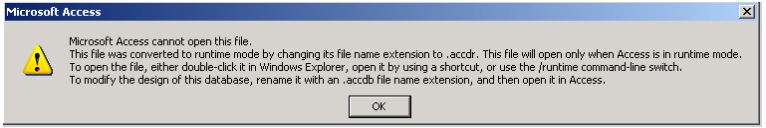 Microsoft Access cannot open this file ACCDR