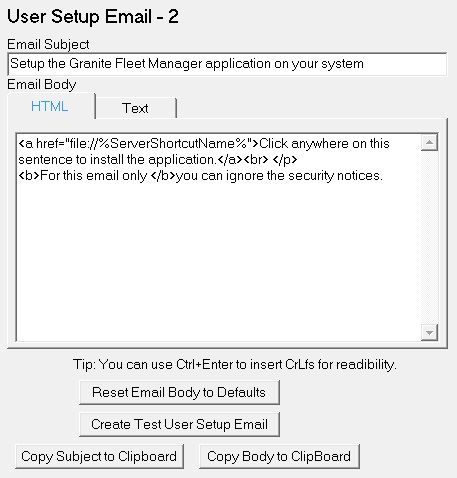 Settings - User Setup Email 2